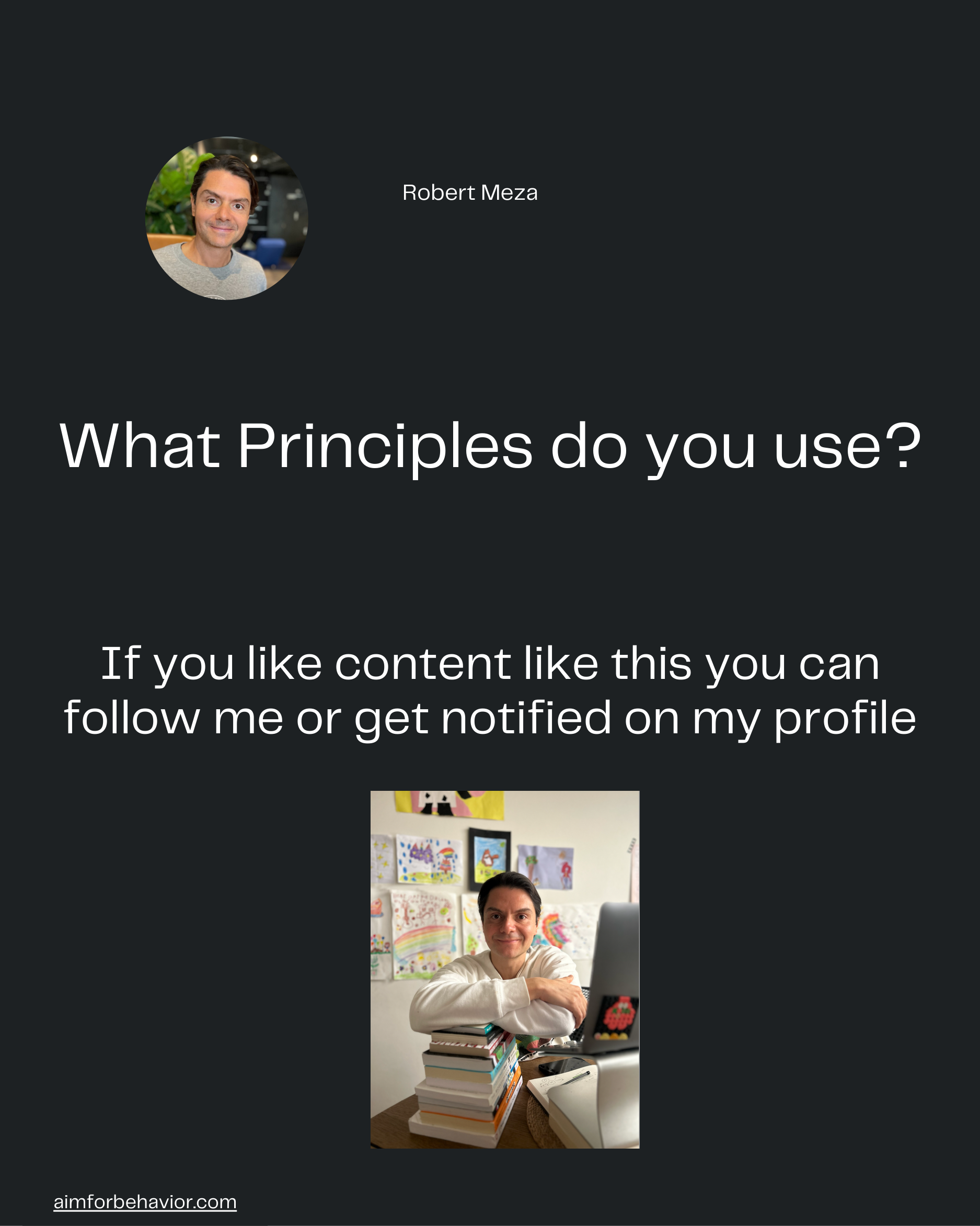 Robert Meza
aimforbehavior.com
What Principles do you use?

If you like content like this you can
follow me or get notif
