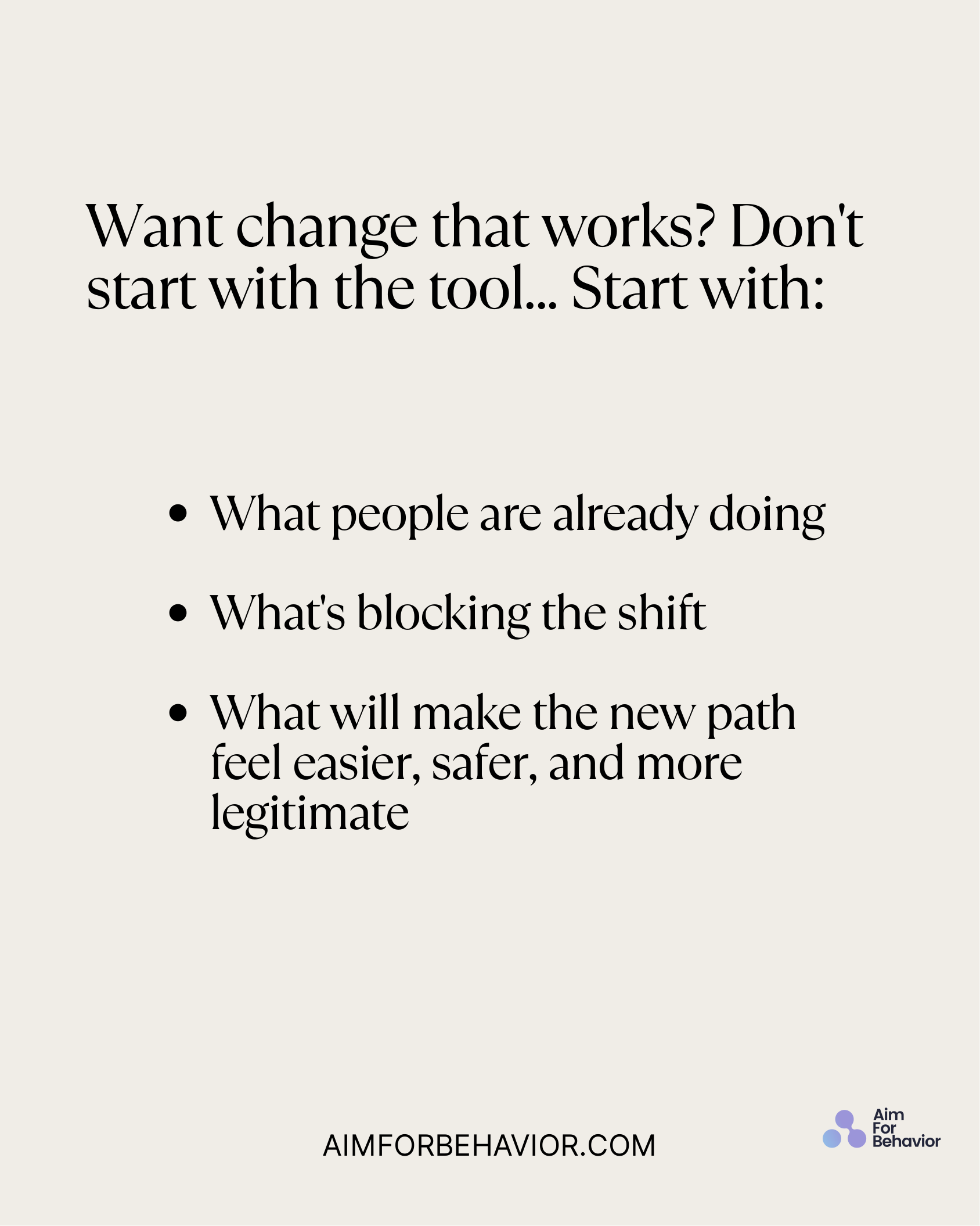 What people are already doing
What's blocking the shift
What will make the new path
feel easier, safer, and more
legitim